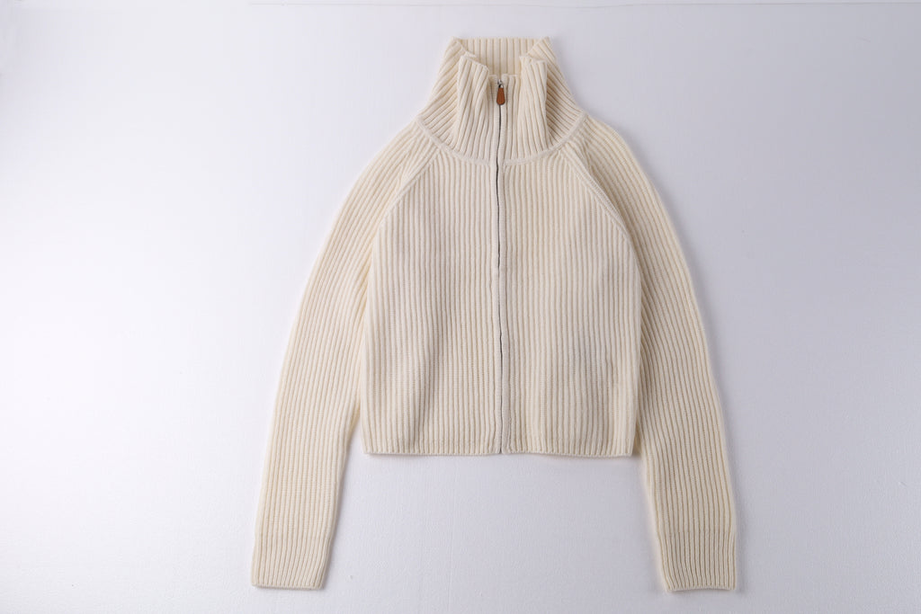Fine Wool Turtleneck Zip Cardigan