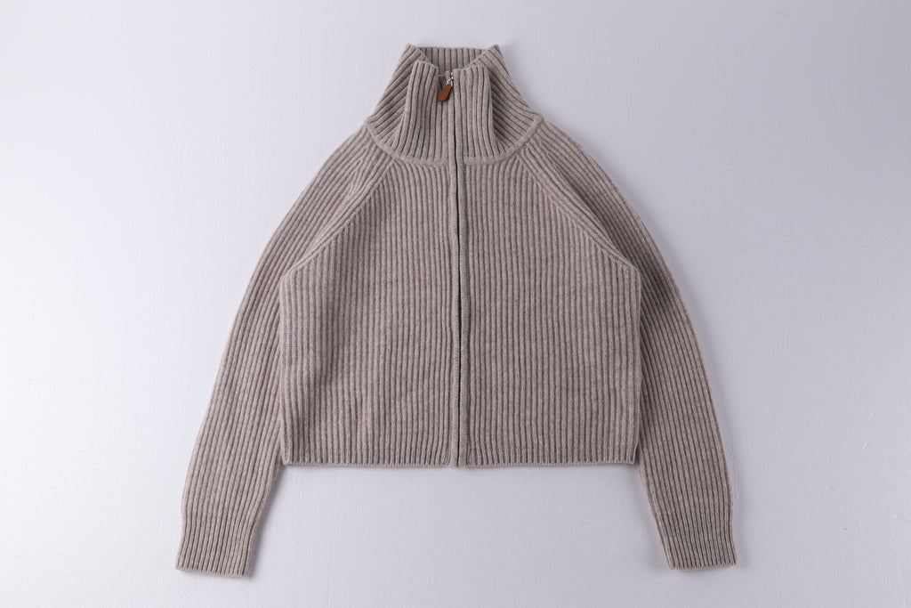 Fine Wool Turtleneck Zip Cardigan