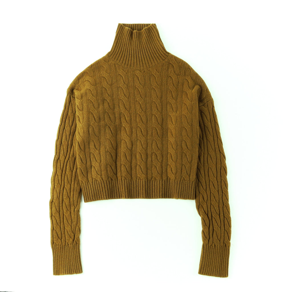 Cable Knit Mock Neck Cropped Sweater