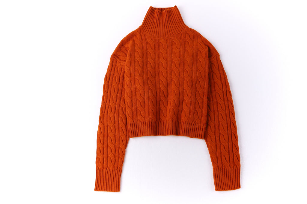 Cable Knit Mock Neck Cropped Sweater