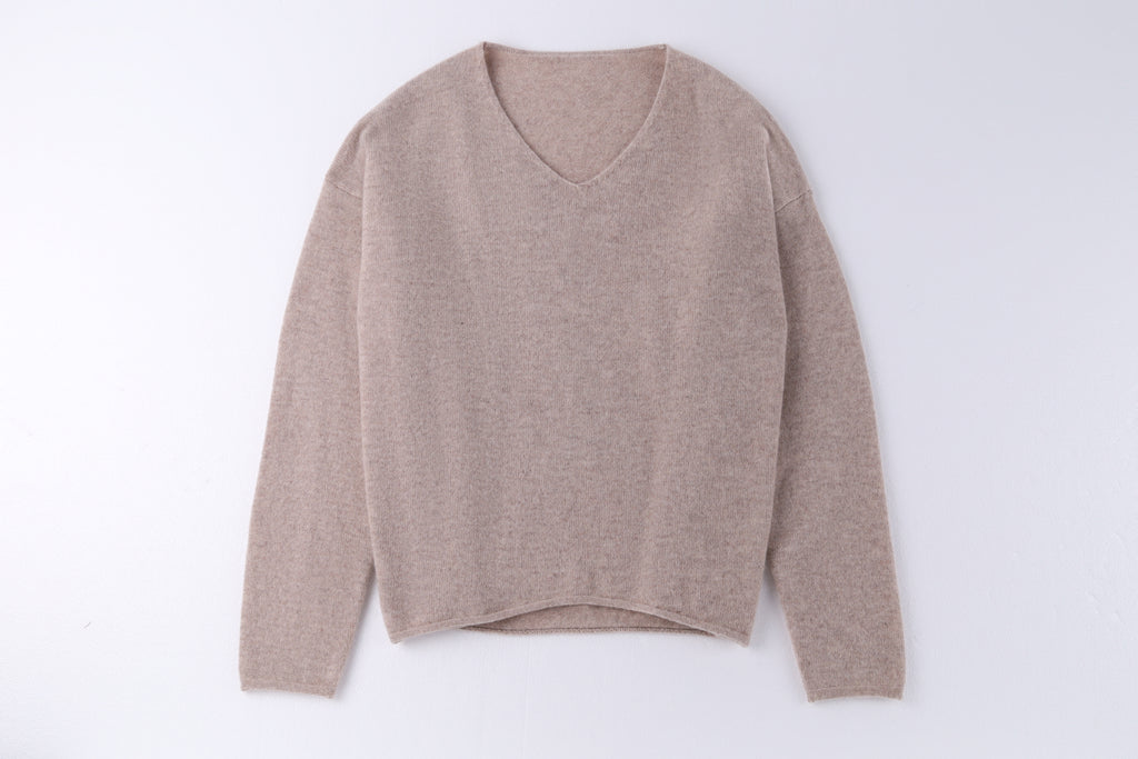 Wool Natural V-Neck Knit Jumper