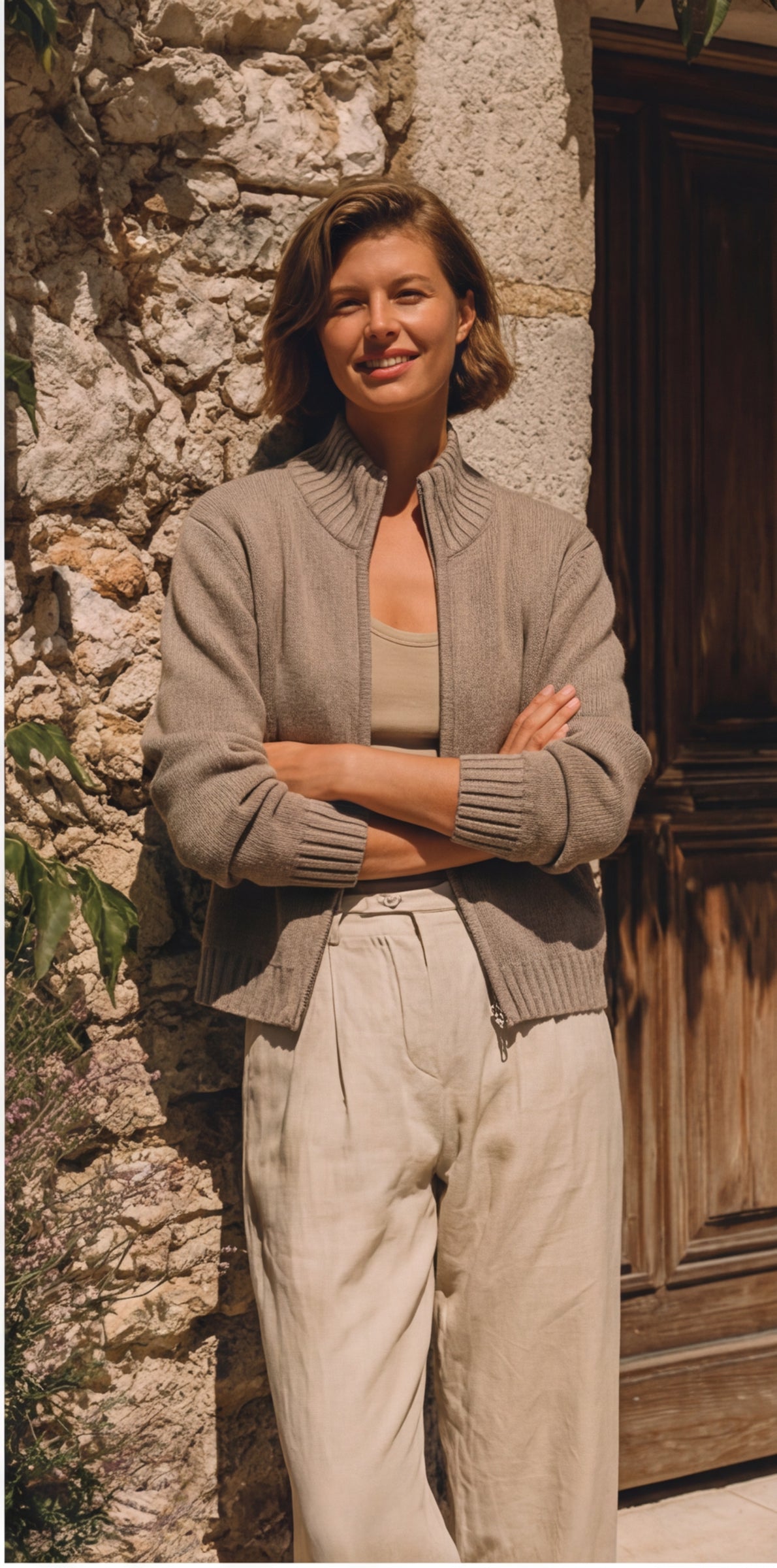 Vitnage Mock Neck Zip-up Cardigan