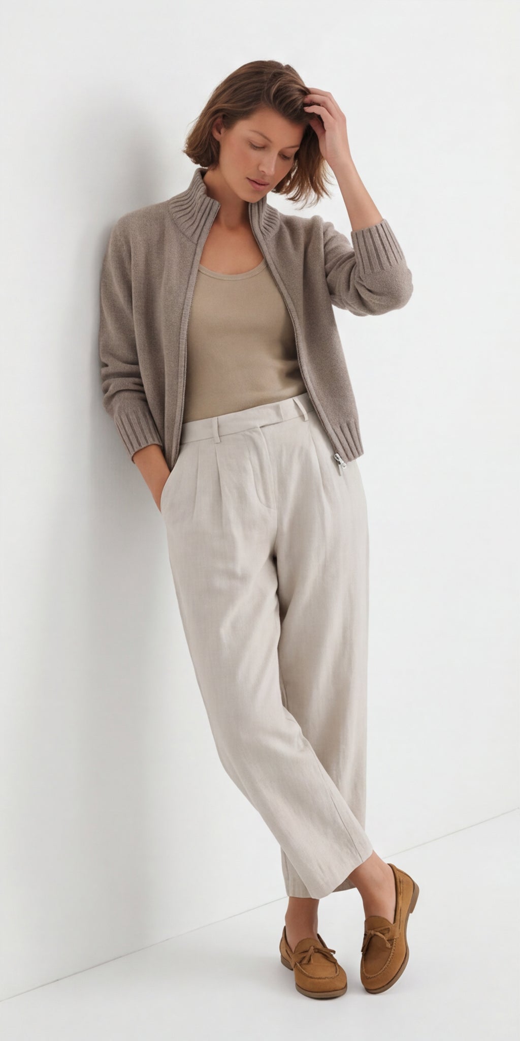 Vitnage Mock Neck Zip-up Cardigan