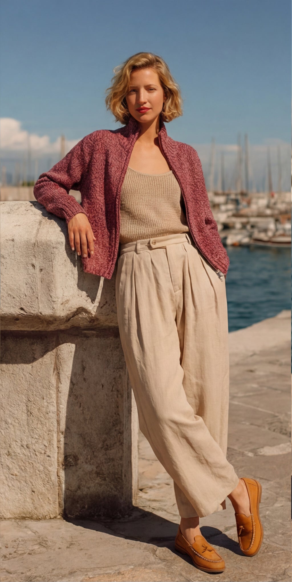 Flecked Vitnage Zip-up Cardigan