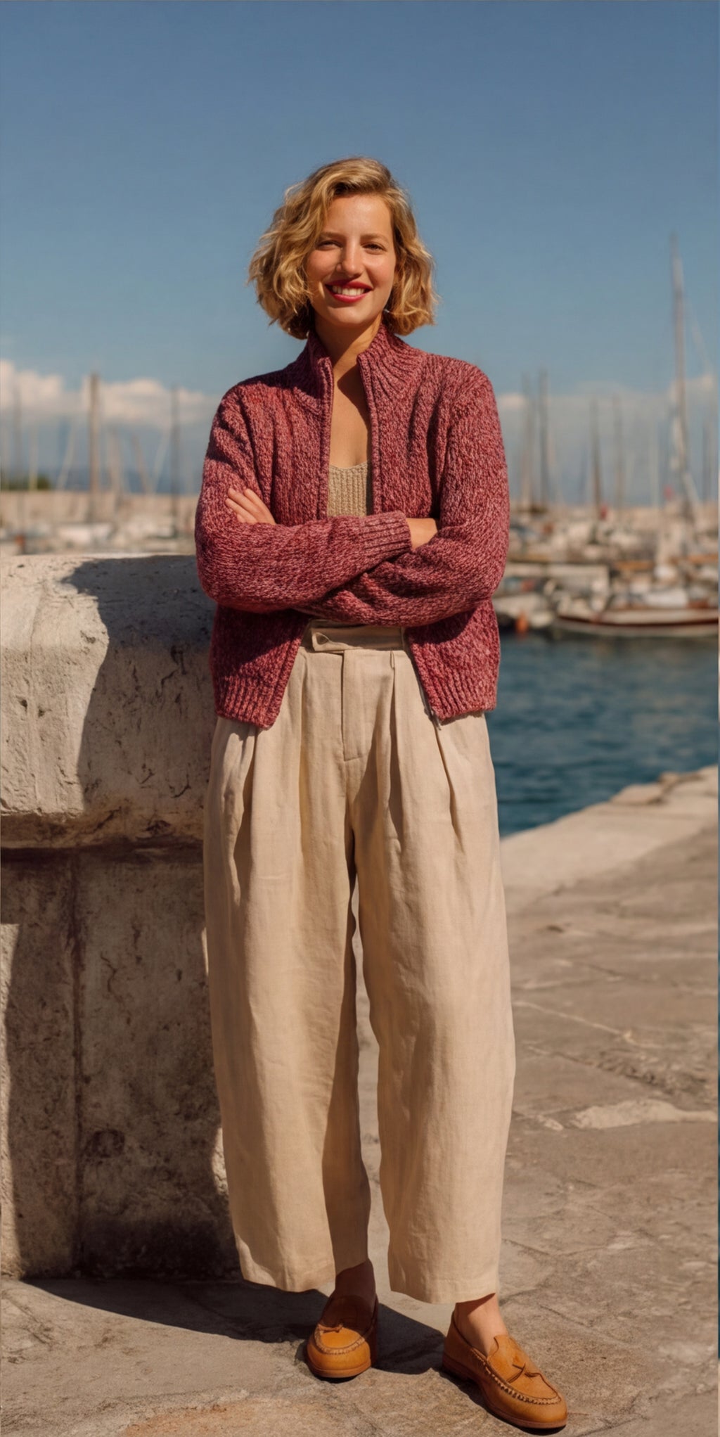 Flecked Vitnage Zip-up Cardigan