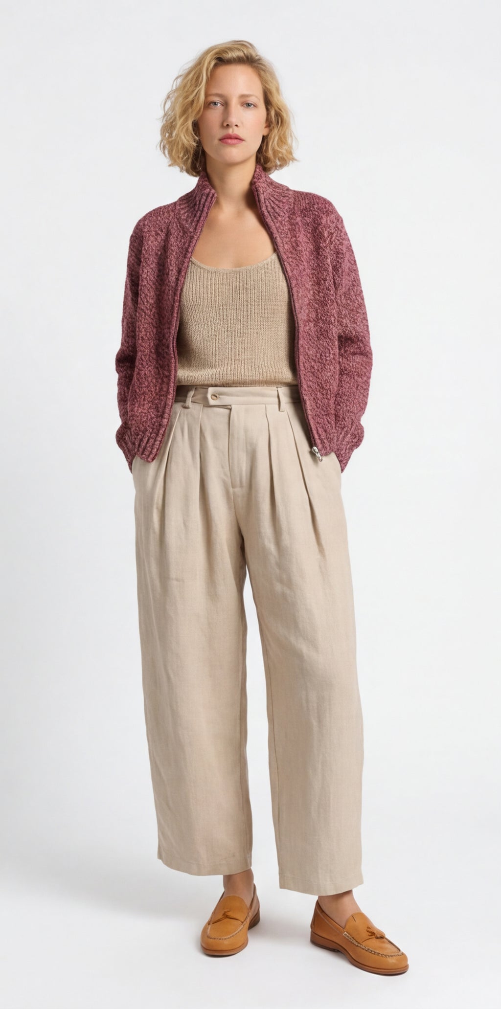 Flecked Vitnage Zip-up Cardigan