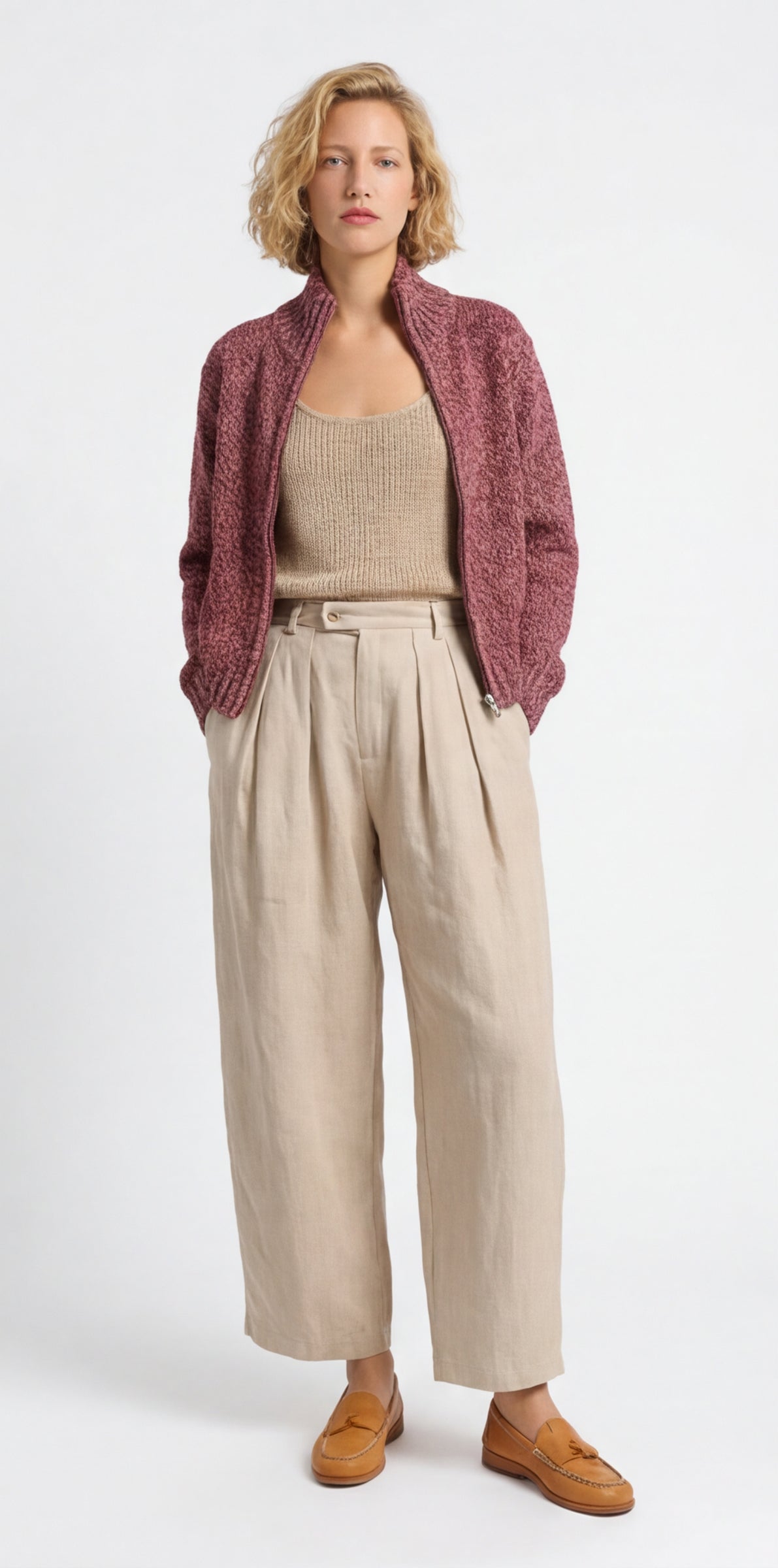 Flecked Vitnage Zip-up Cardigan