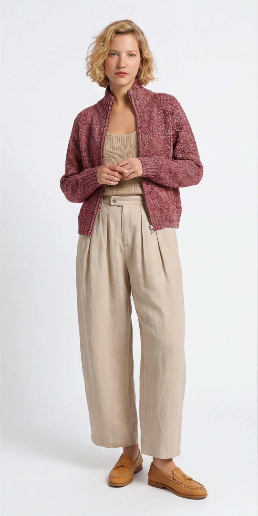 Flecked Vitnage Zip-up Cardigan