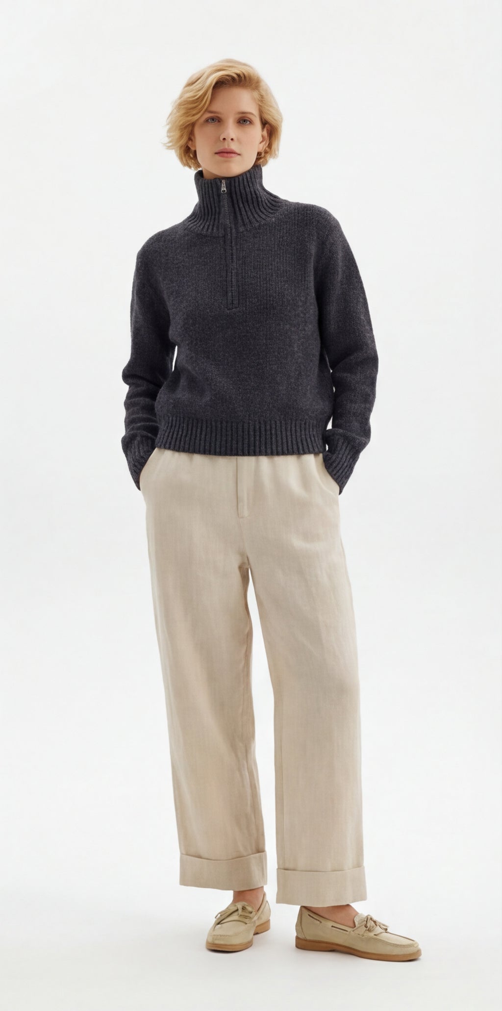 Quarter Zip Cable Knit Jumper