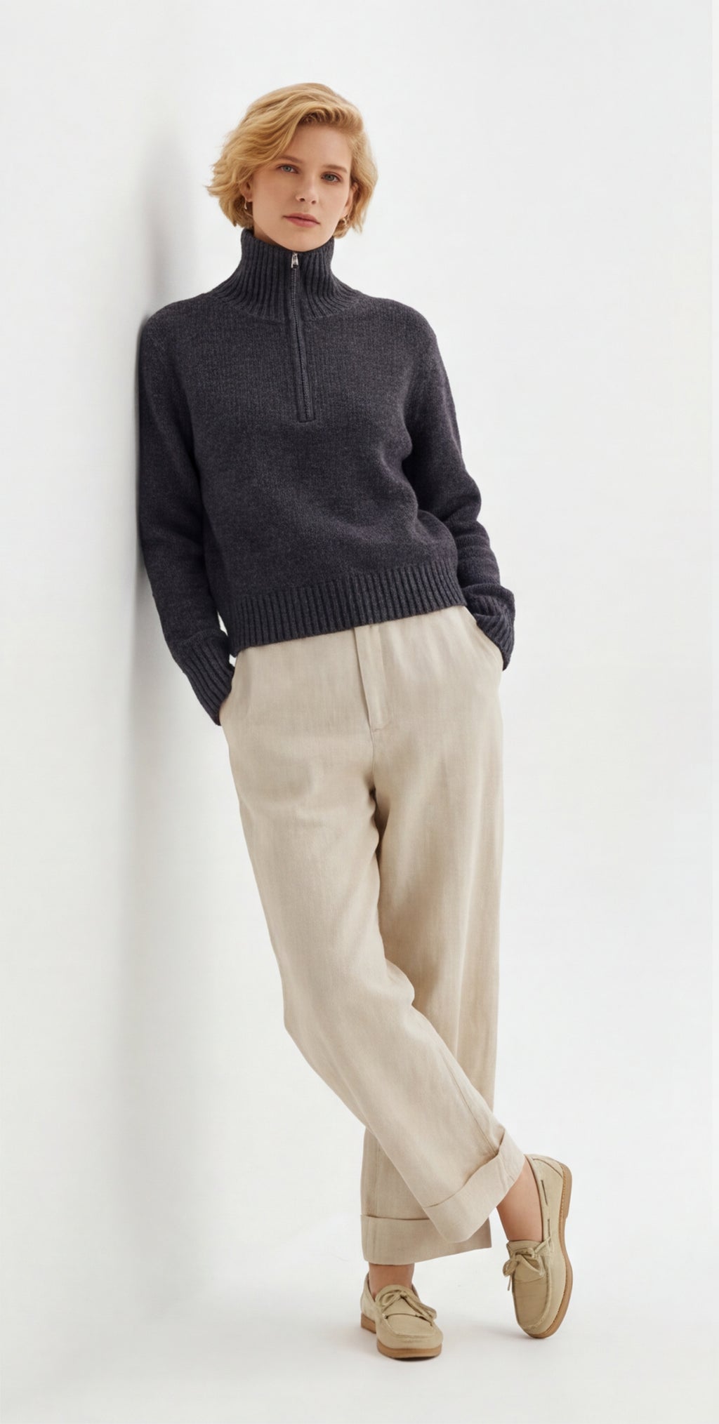 Quarter Zip Cable Knit Jumper