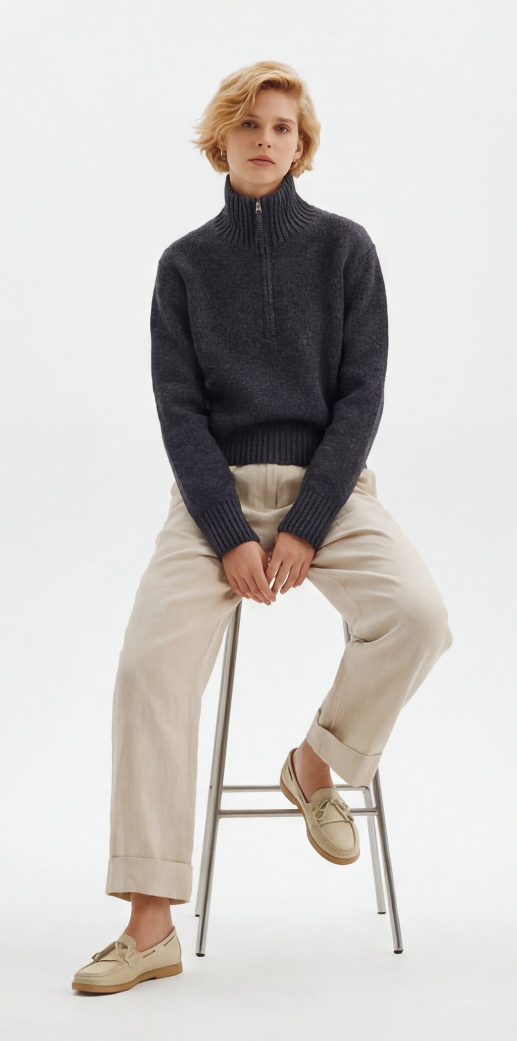 Quarter Zip Cable Knit Jumper
