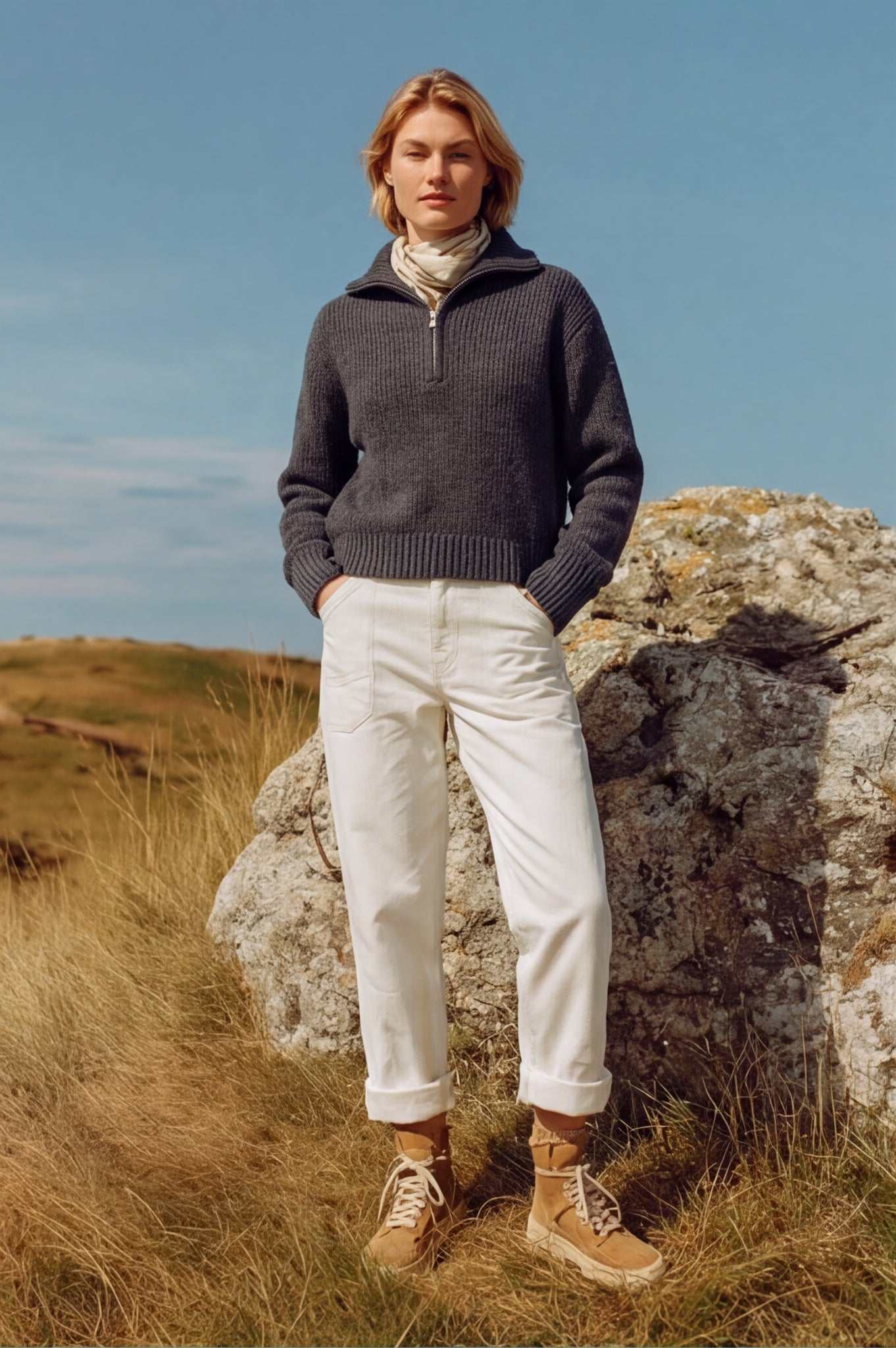 Quarter Zip Cable Knit Jumper