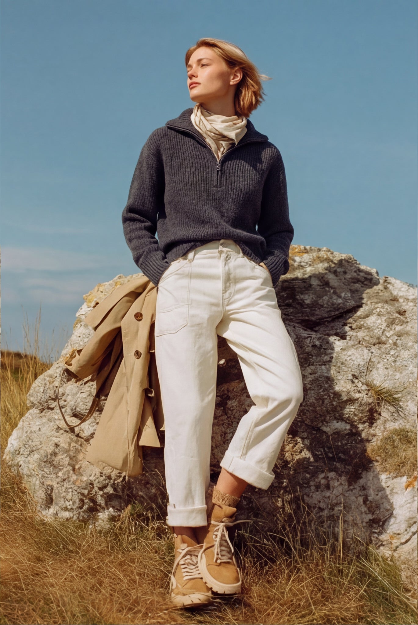 Quarter Zip Cable Knit Jumper