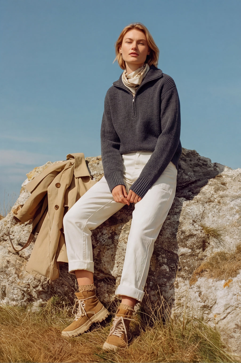 Quarter Zip Cable Knit Jumper