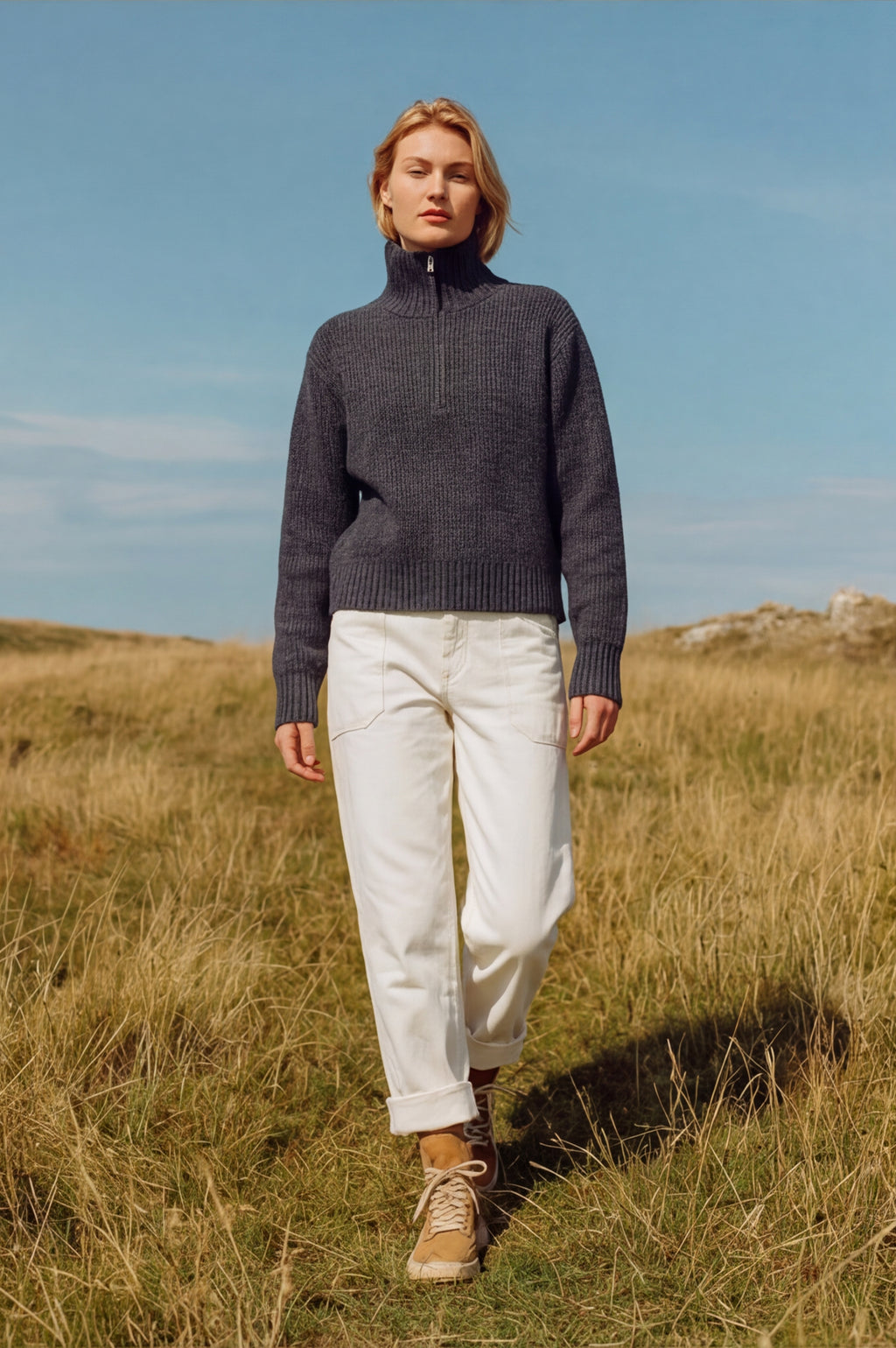Quarter Zip Cable Knit Jumper