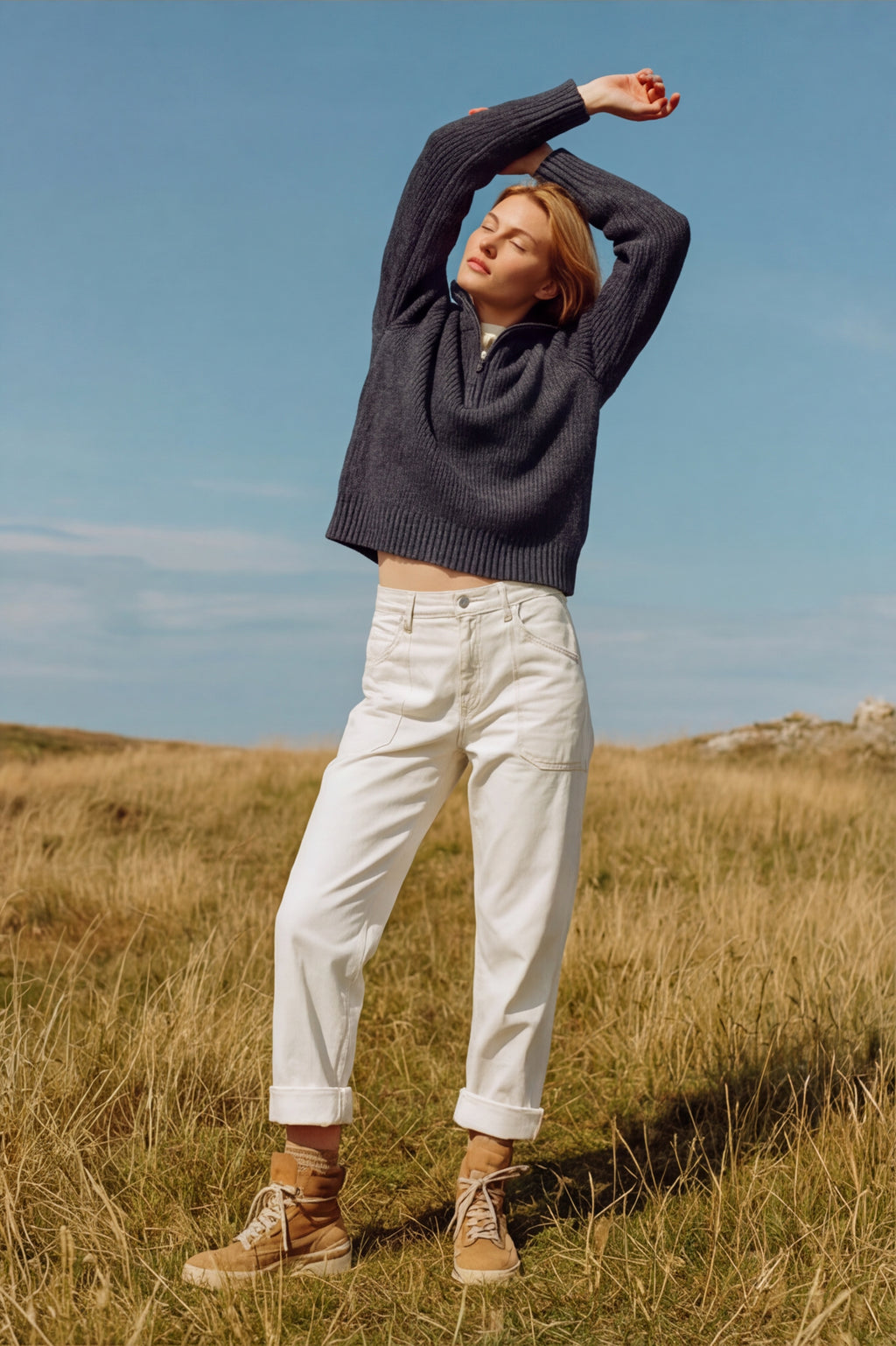 Quarter Zip Cable Knit Jumper