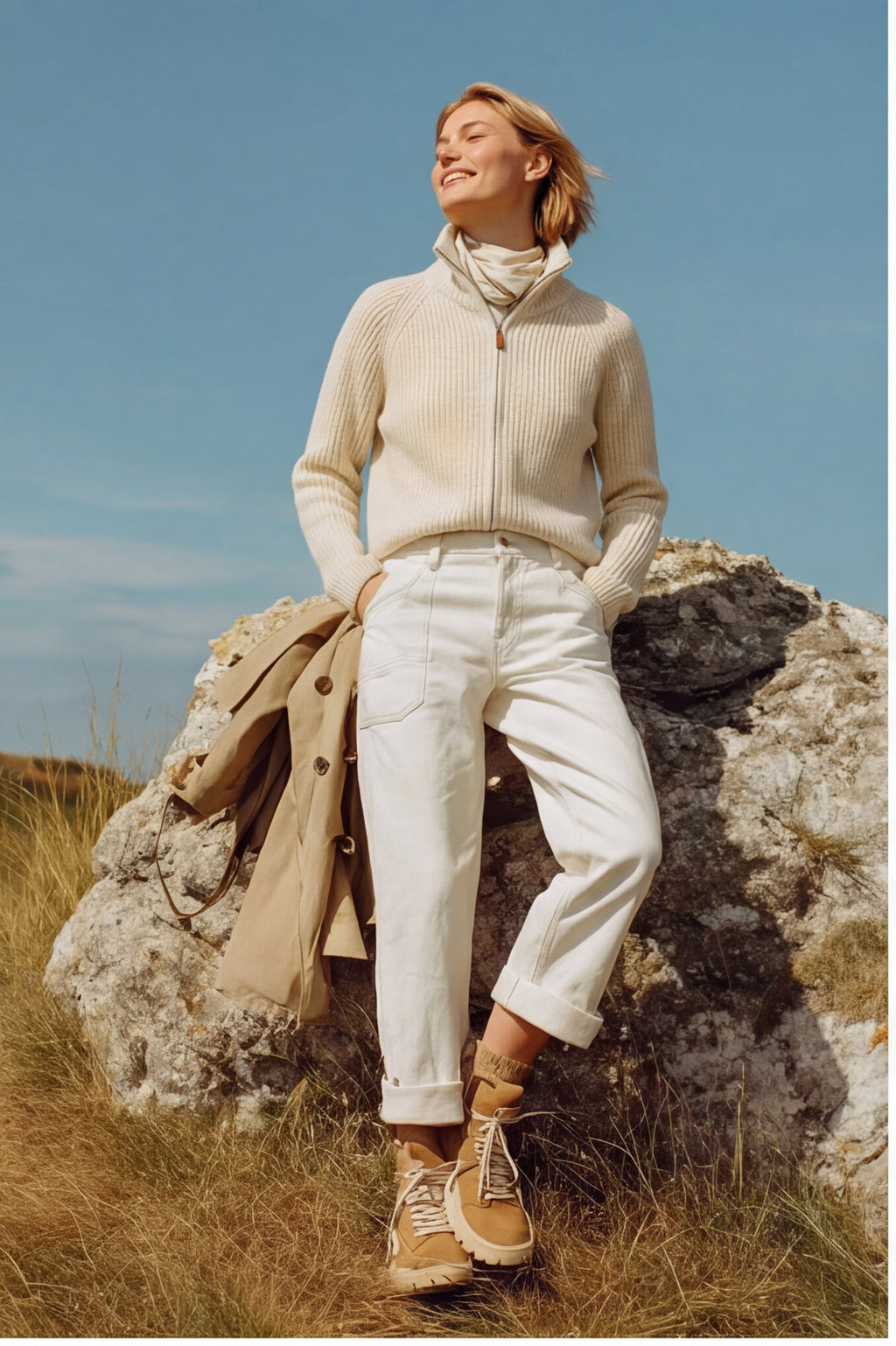 Fine Wool Turtleneck Zip Cardigan