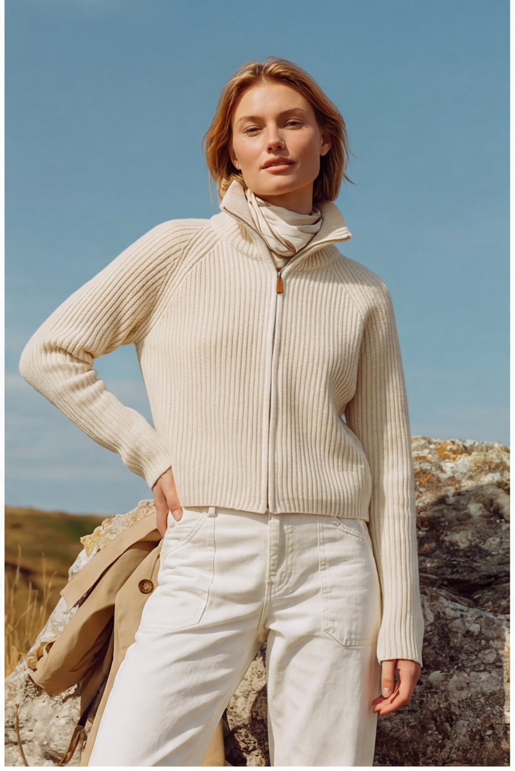 Fine Wool Turtleneck Zip Cardigan