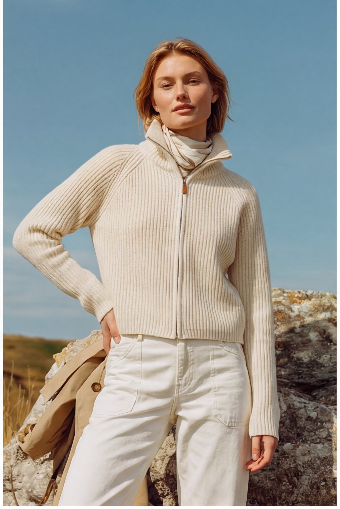 Fine Wool Turtleneck Zip Cardigan