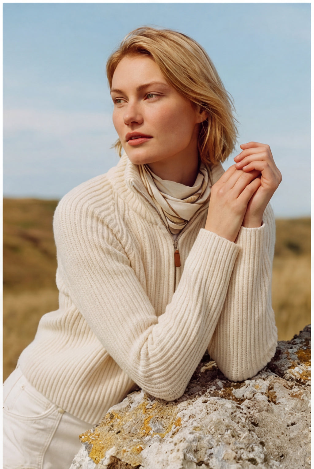 Fine Wool Turtleneck Zip Cardigan