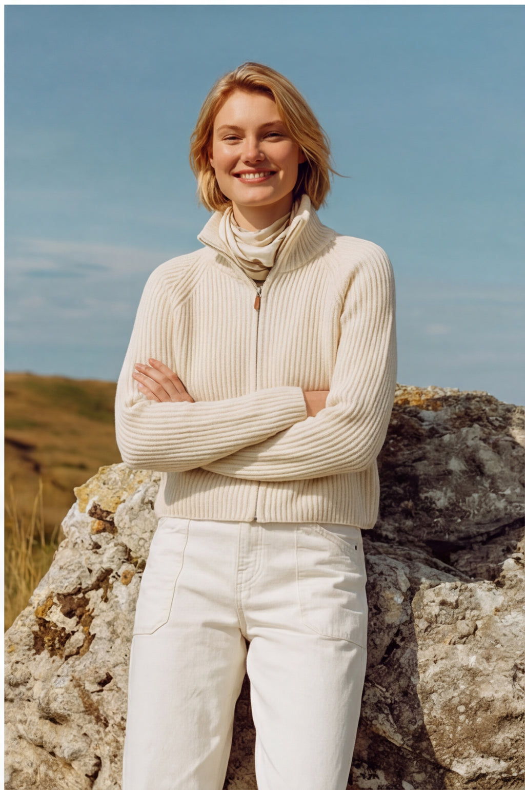 Fine Wool Turtleneck Zip Cardigan