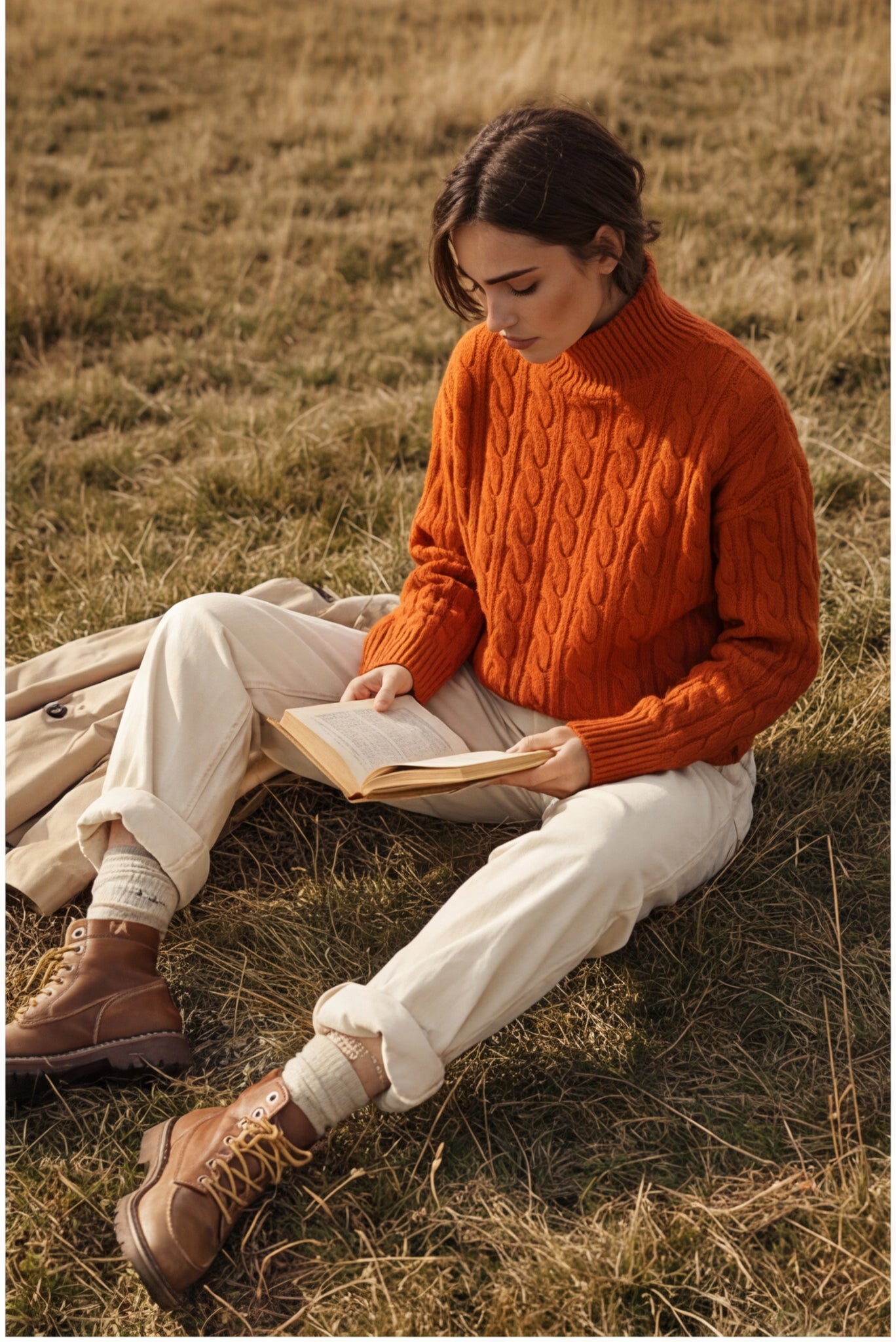 Cable Knit Mock Neck Cropped Sweater