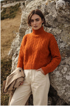 Cable Knit Mock Neck Cropped Sweater