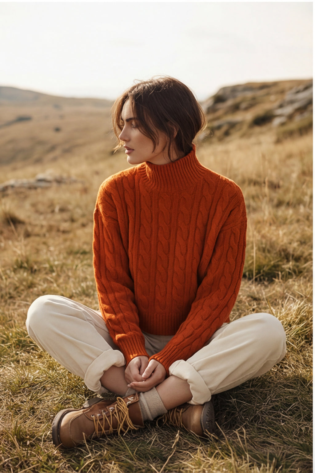 Cable Knit Mock Neck Cropped Sweater