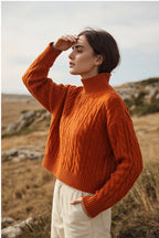 Cable Knit Mock Neck Cropped Sweater