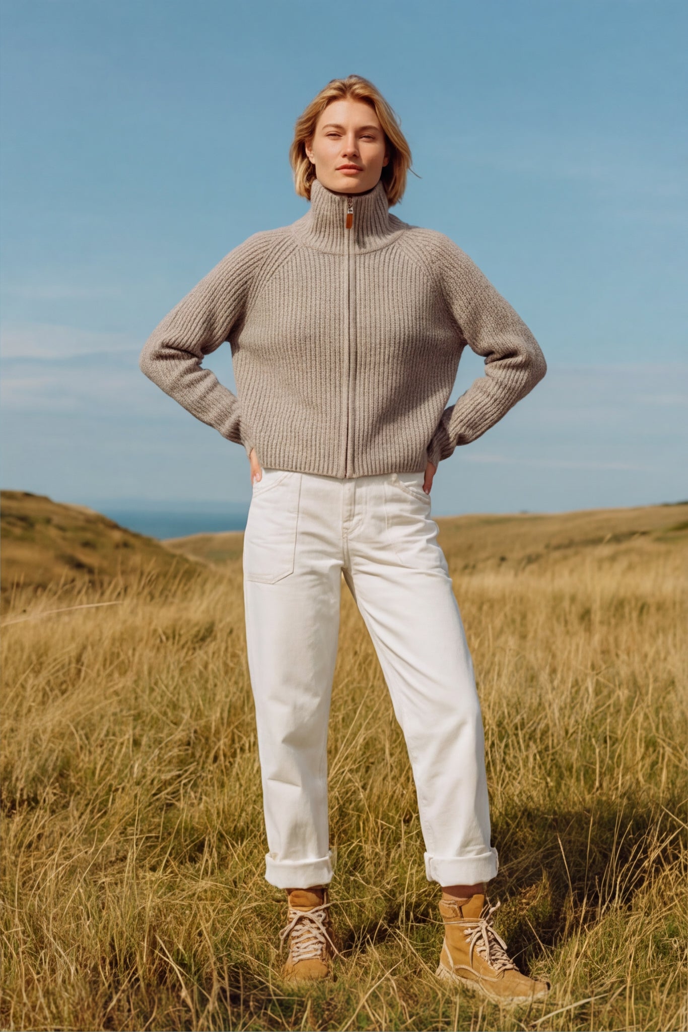 Fine Wool Turtleneck Zip Cardigan