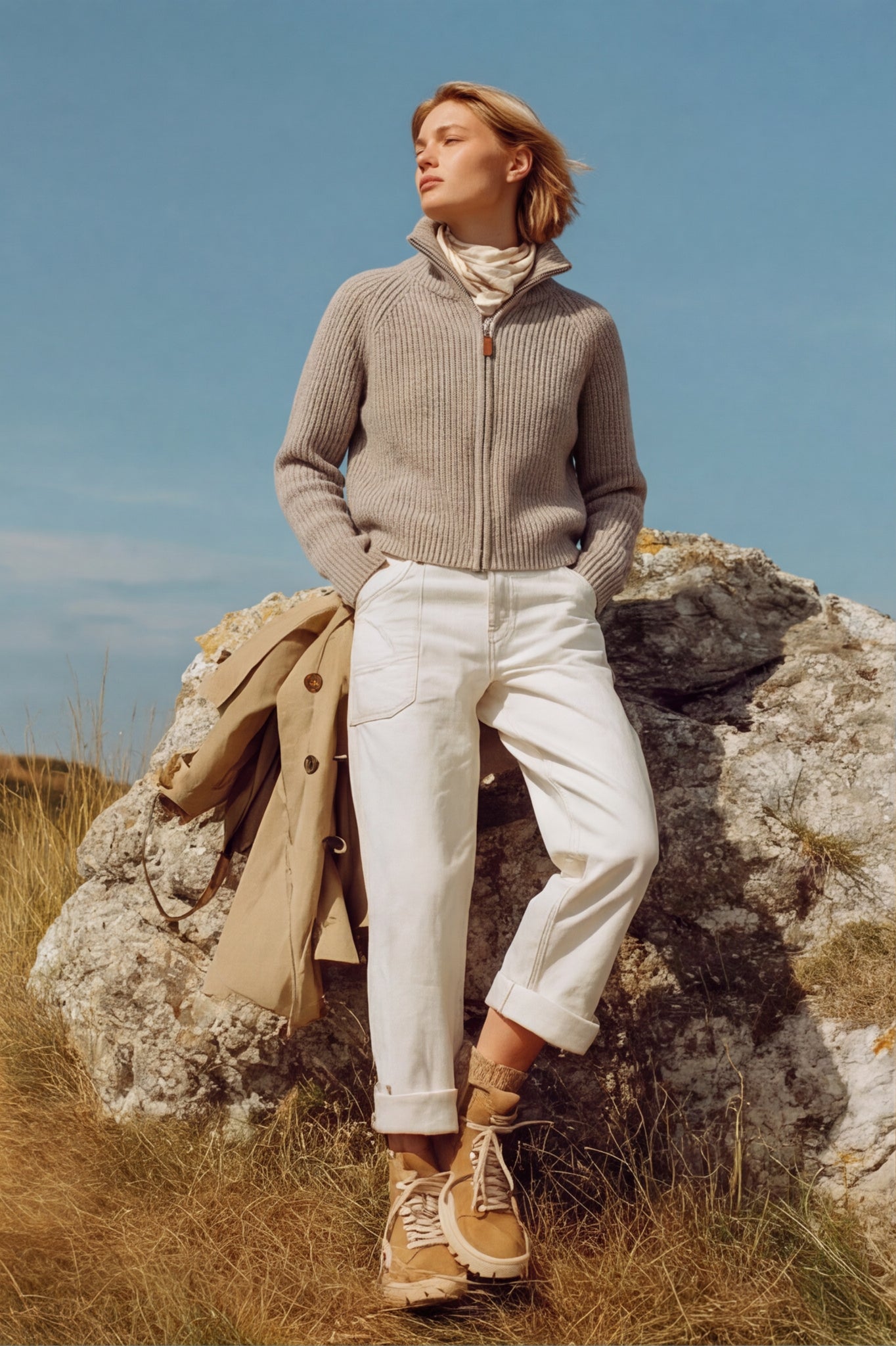 Fine Wool Turtleneck Zip Cardigan