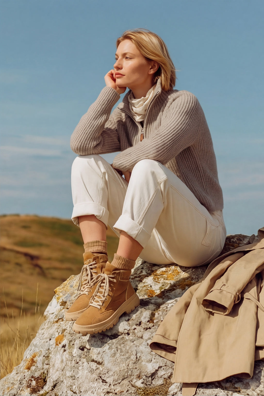 Fine Wool Turtleneck Zip Cardigan