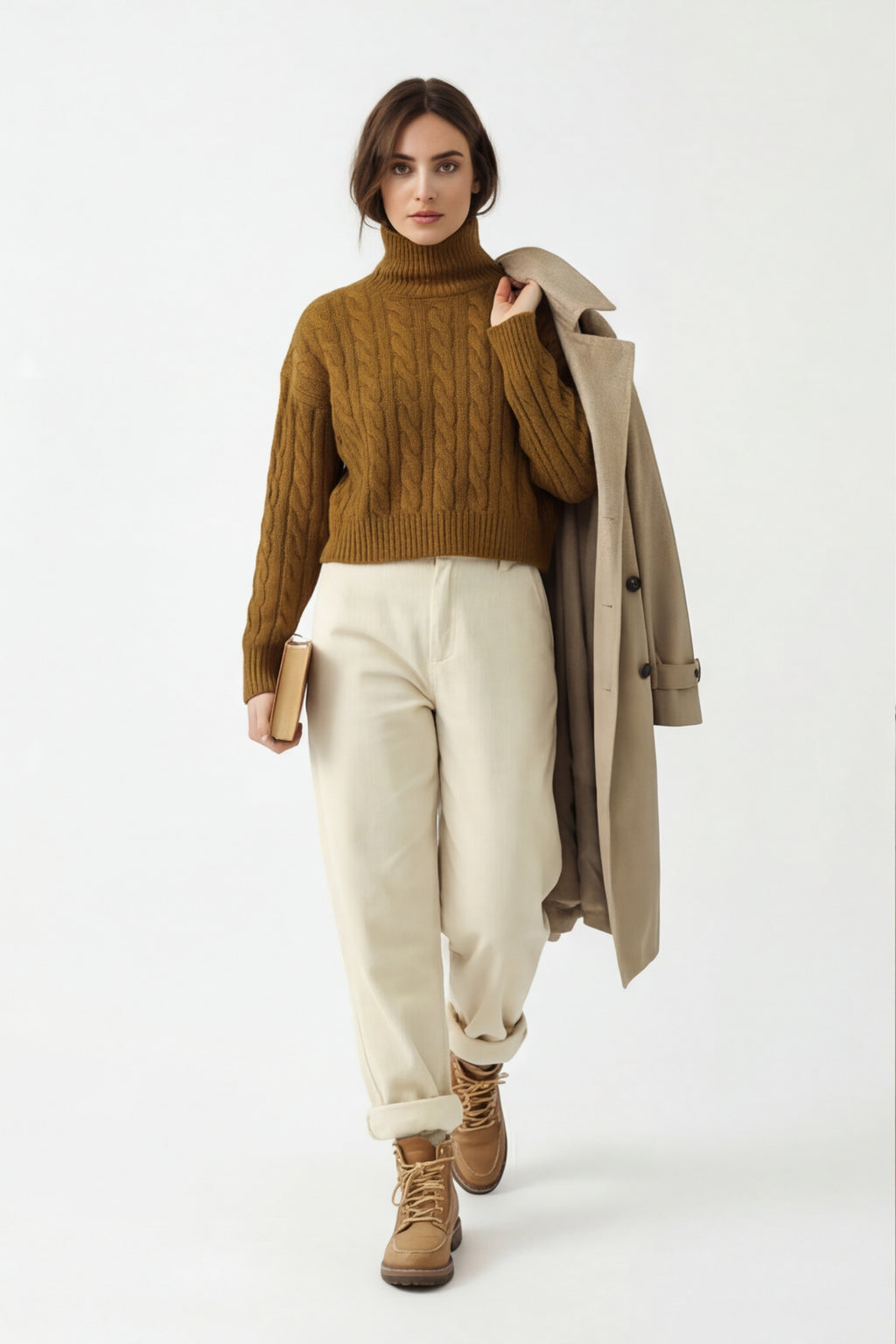 Cable Knit Mock Neck Cropped Sweater