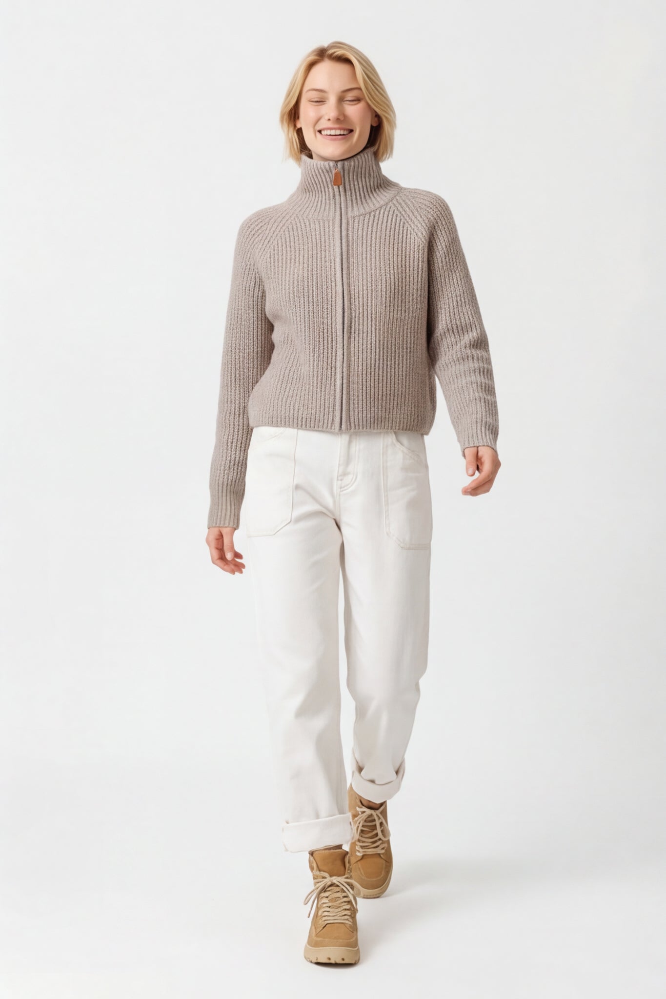 Fine Wool Turtleneck Zip Cardigan