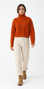 Cable Knit Mock Neck Cropped Sweater