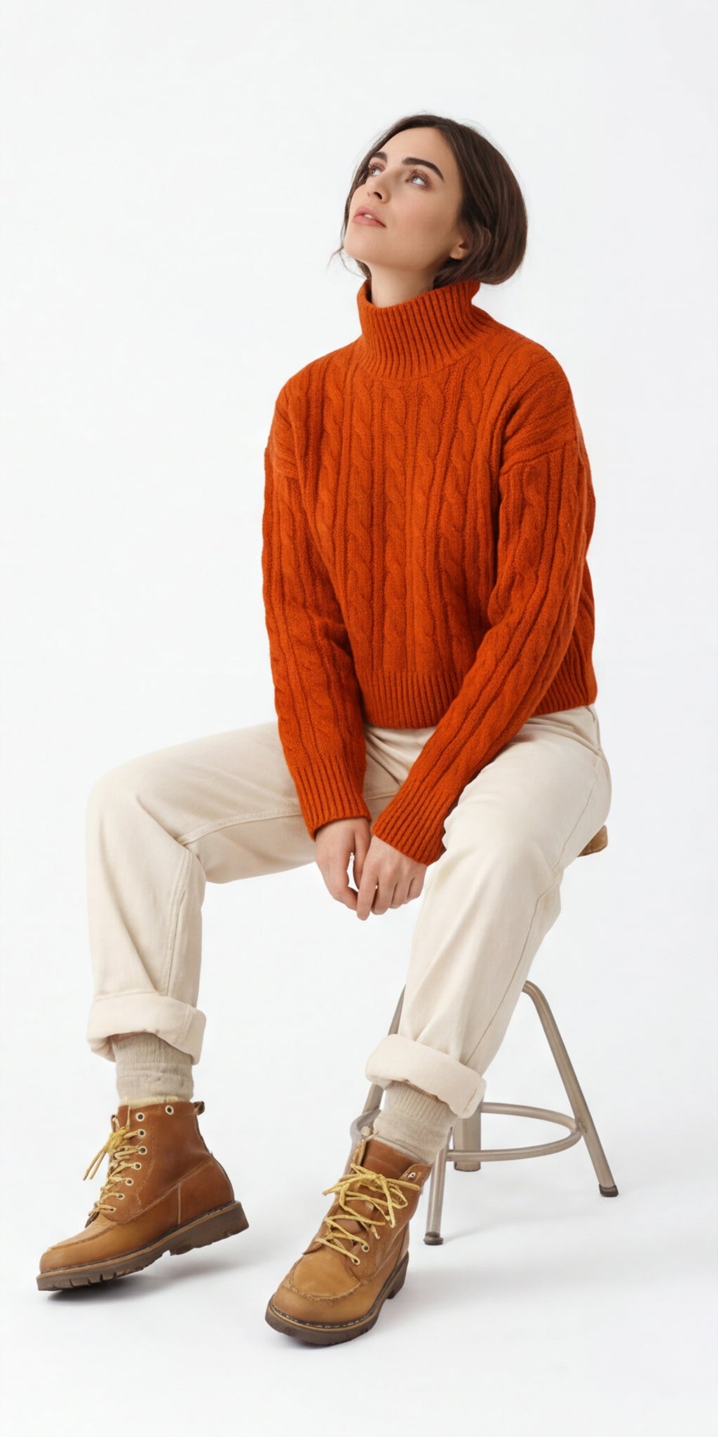 Cable Knit Mock Neck Cropped Sweater