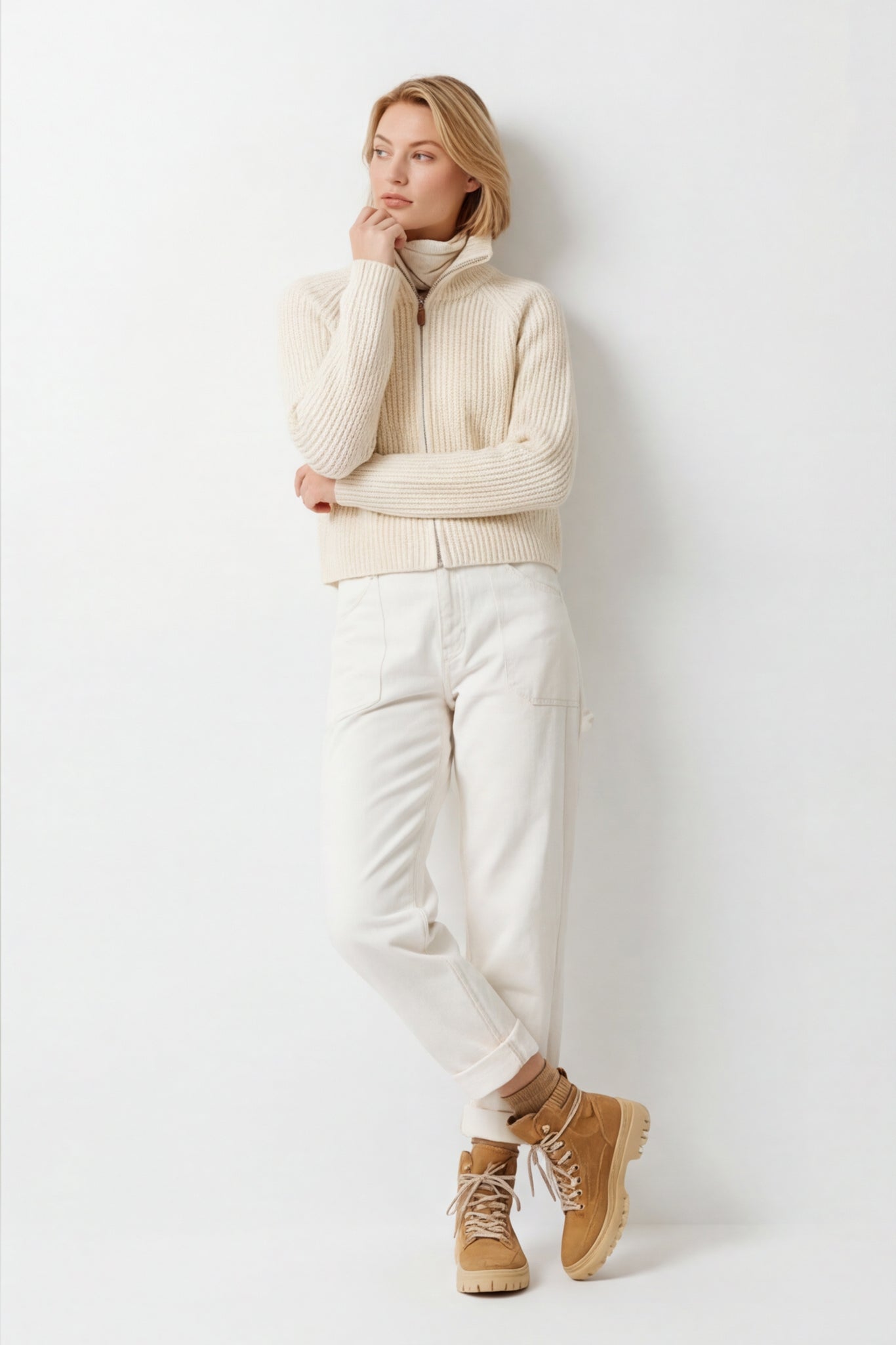 Fine Wool Turtleneck Zip Cardigan
