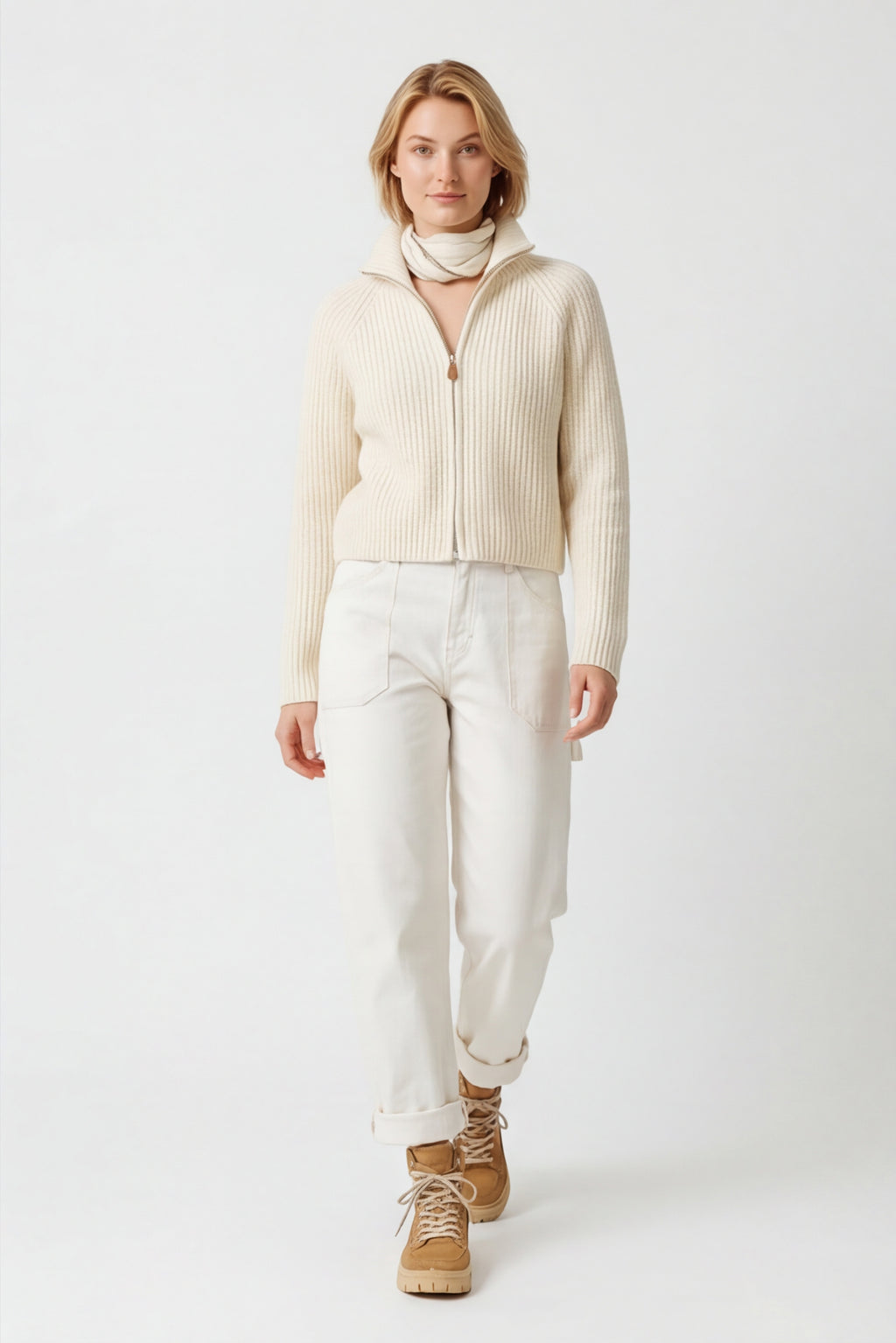 Fine Wool Turtleneck Zip Cardigan