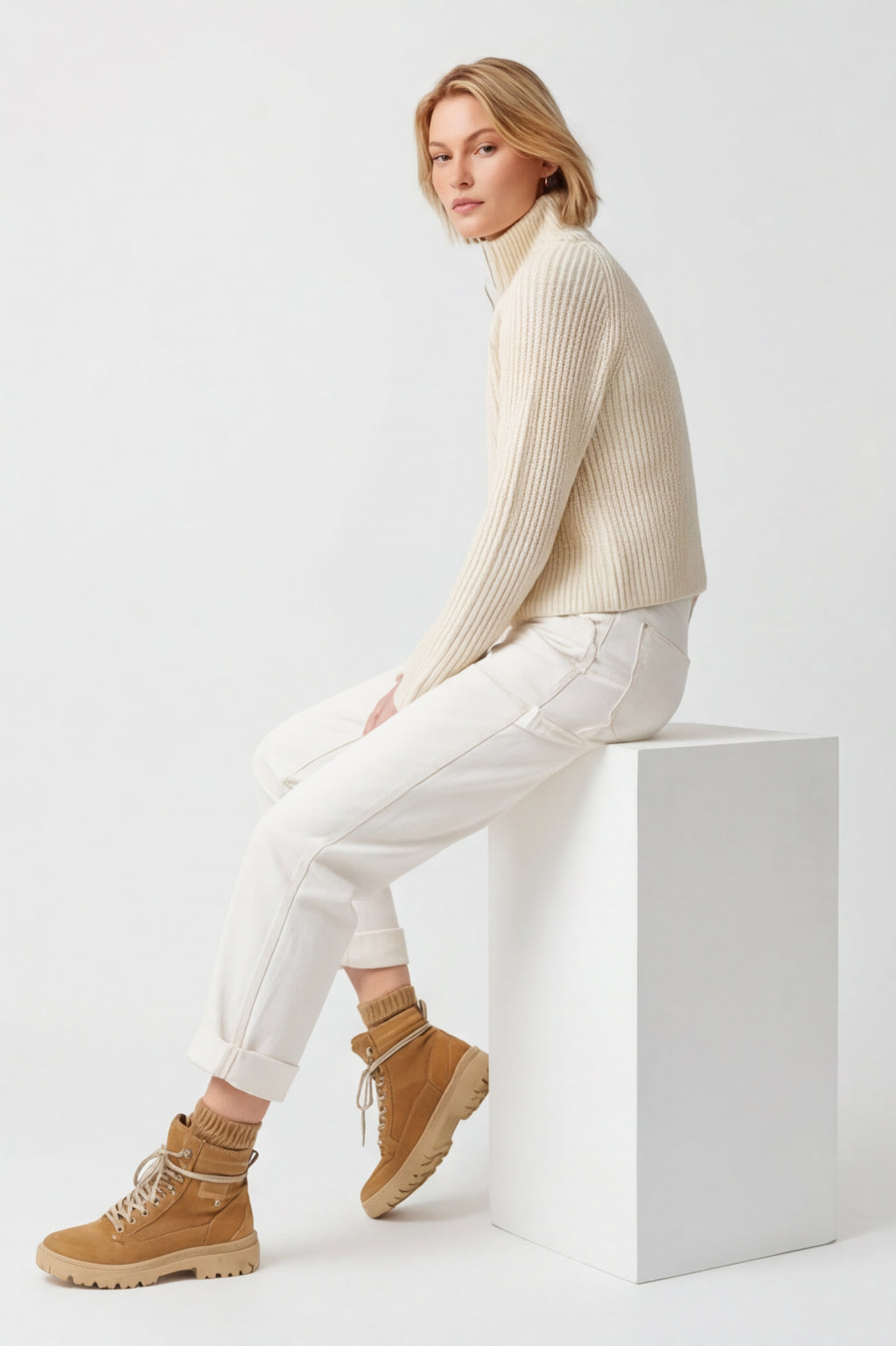 Fine Wool Turtleneck Zip Cardigan