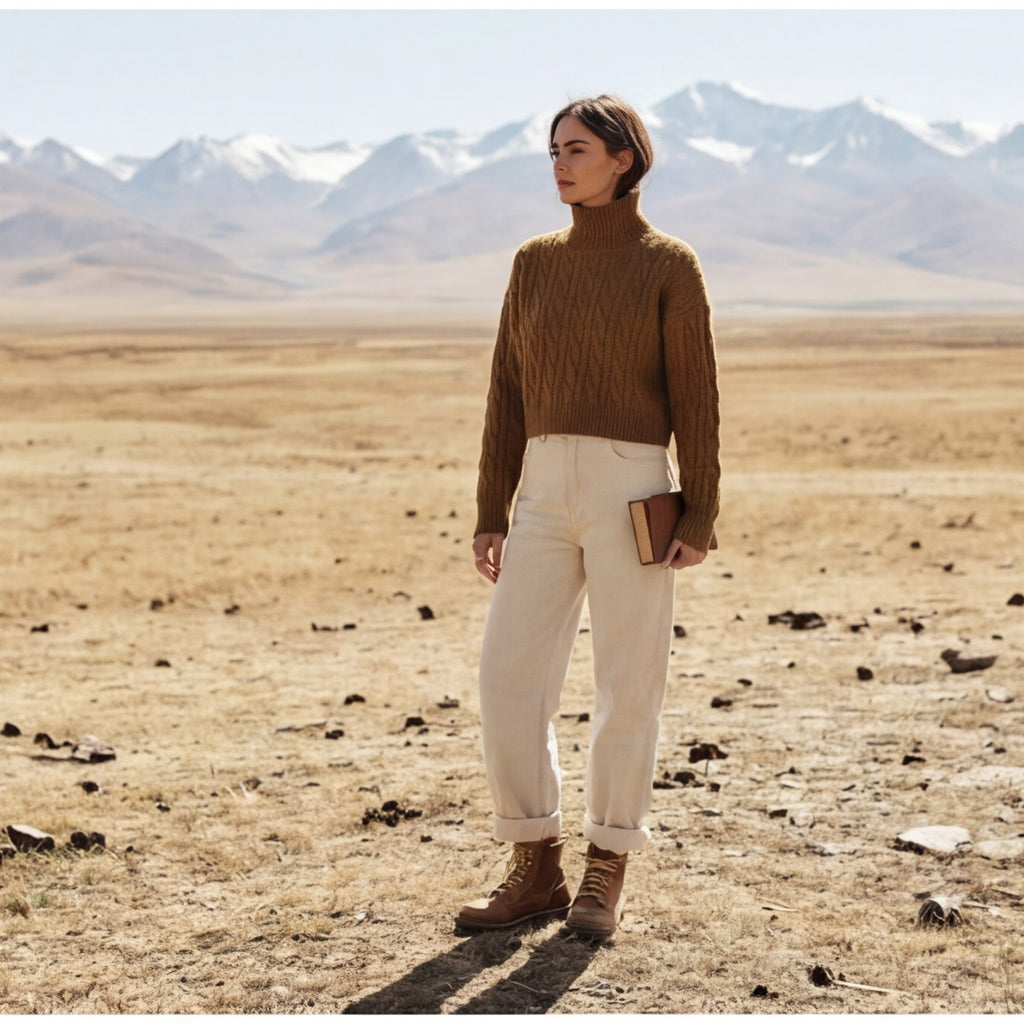 Cable Knit Mock Neck Cropped Sweater