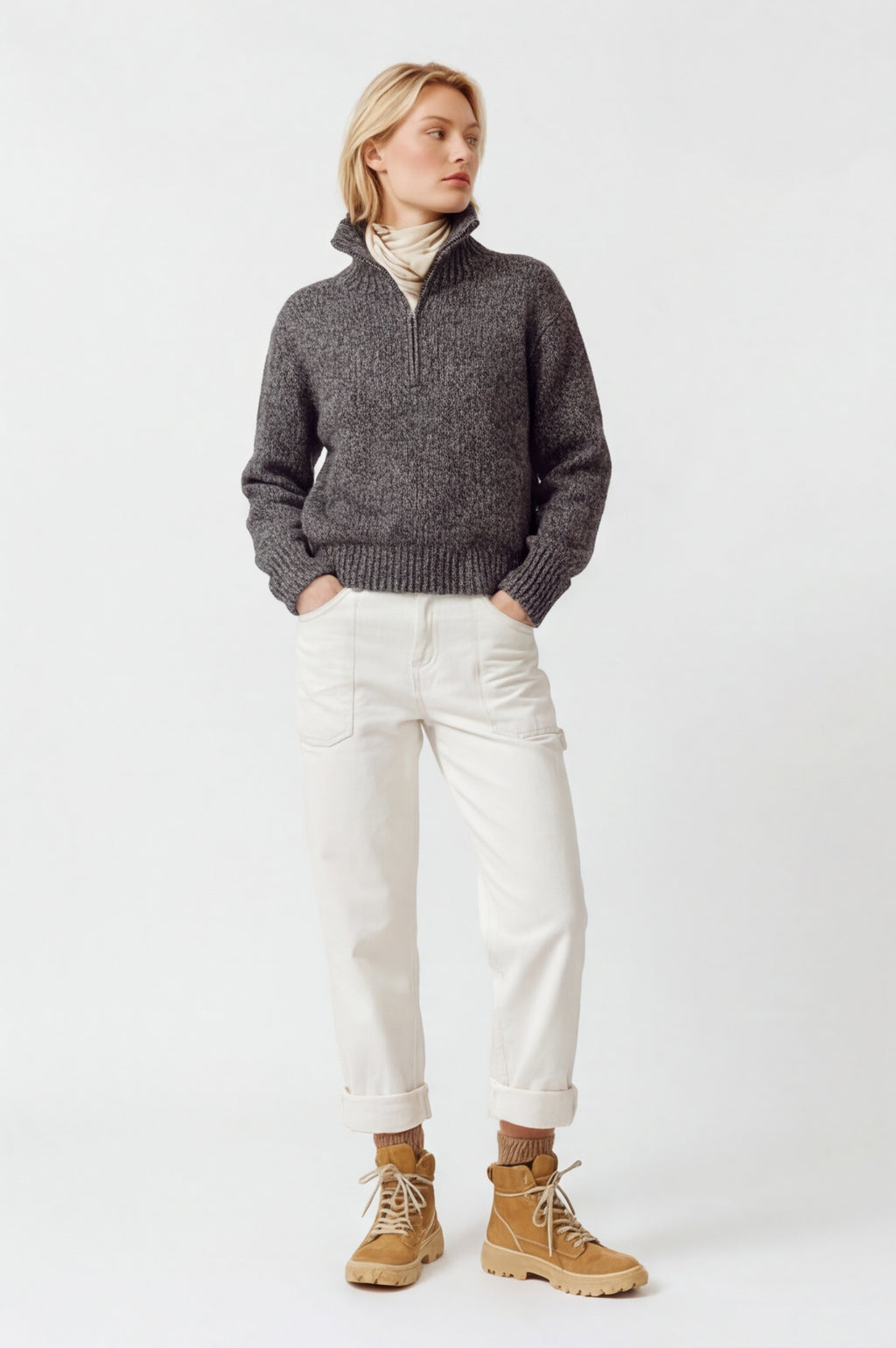 Quarter Zip Cable Knit Jumper