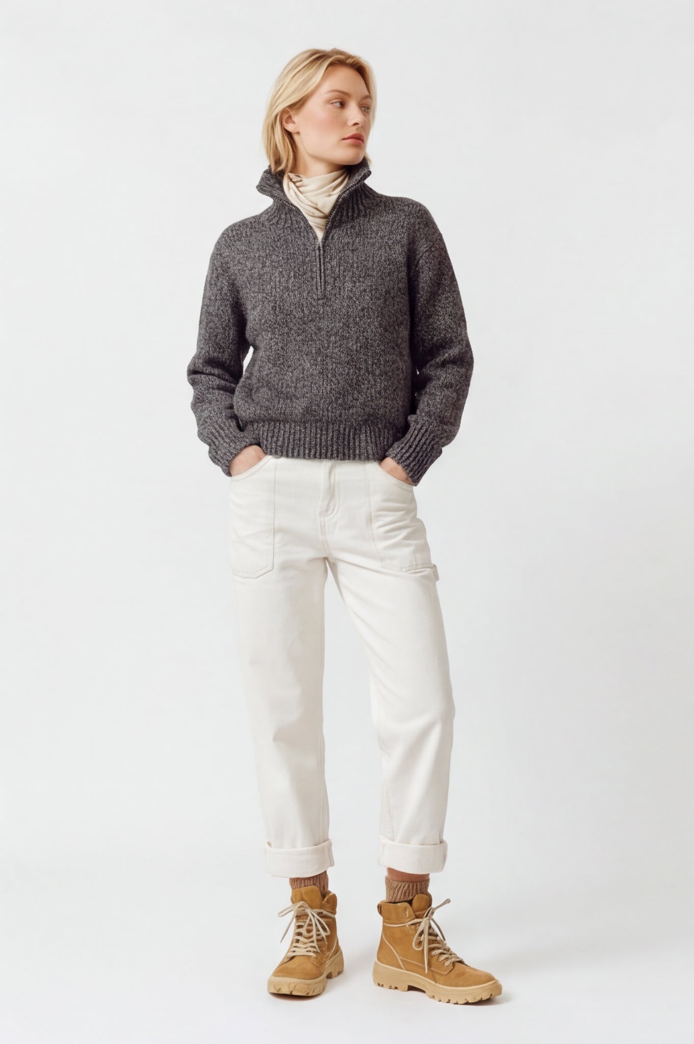 Quarter Zip Cable Knit Jumper