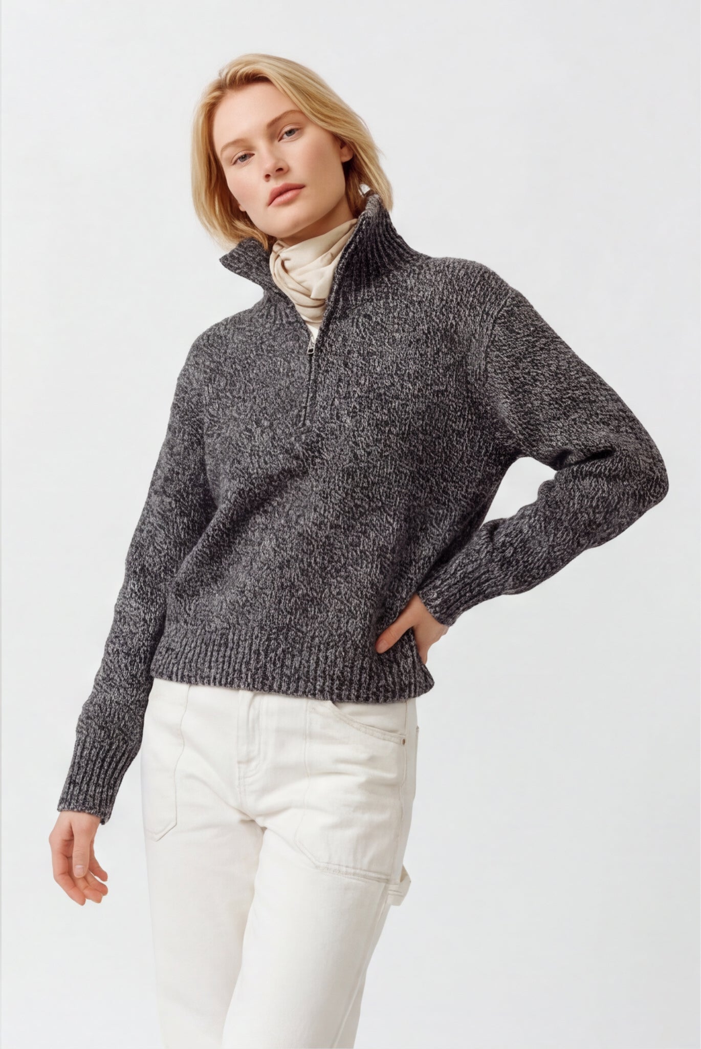 Quarter Zip Cable Knit Jumper