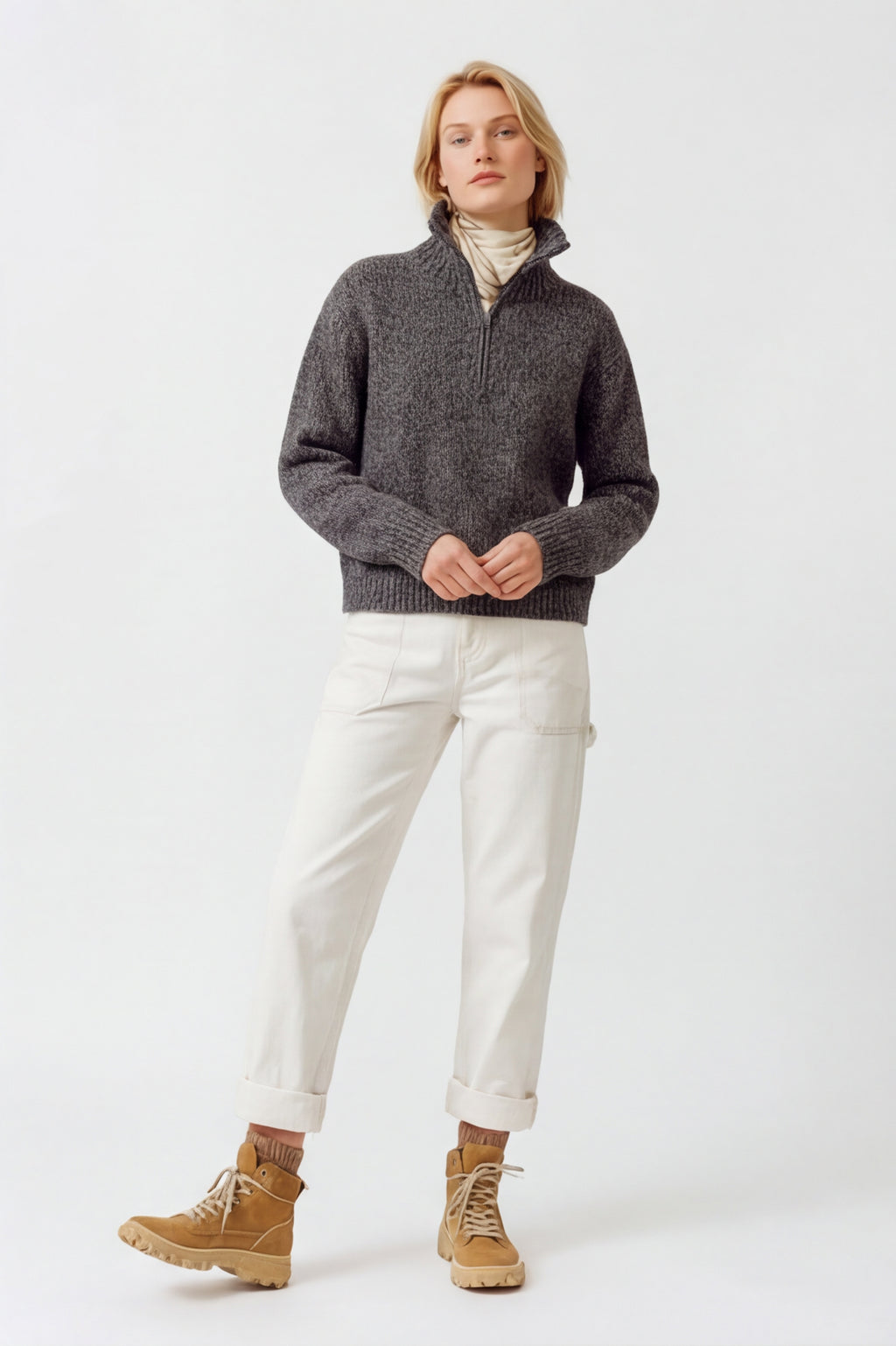 Quarter Zip Cable Knit Jumper
