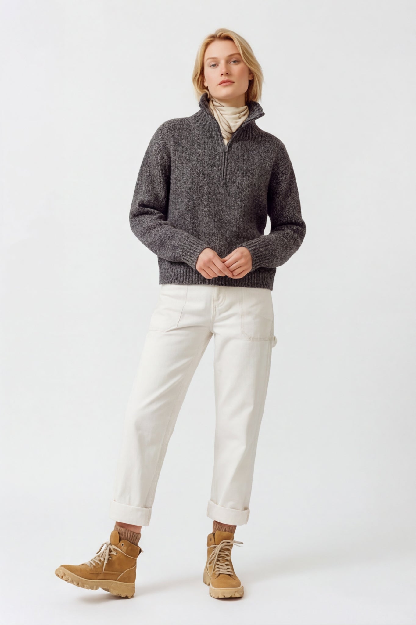 Quarter Zip Cable Knit Jumper
