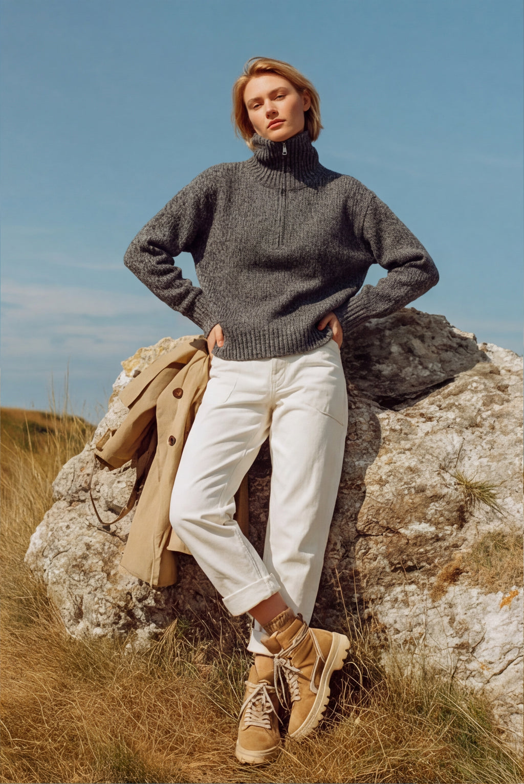 Quarter Zip Cable Knit Jumper