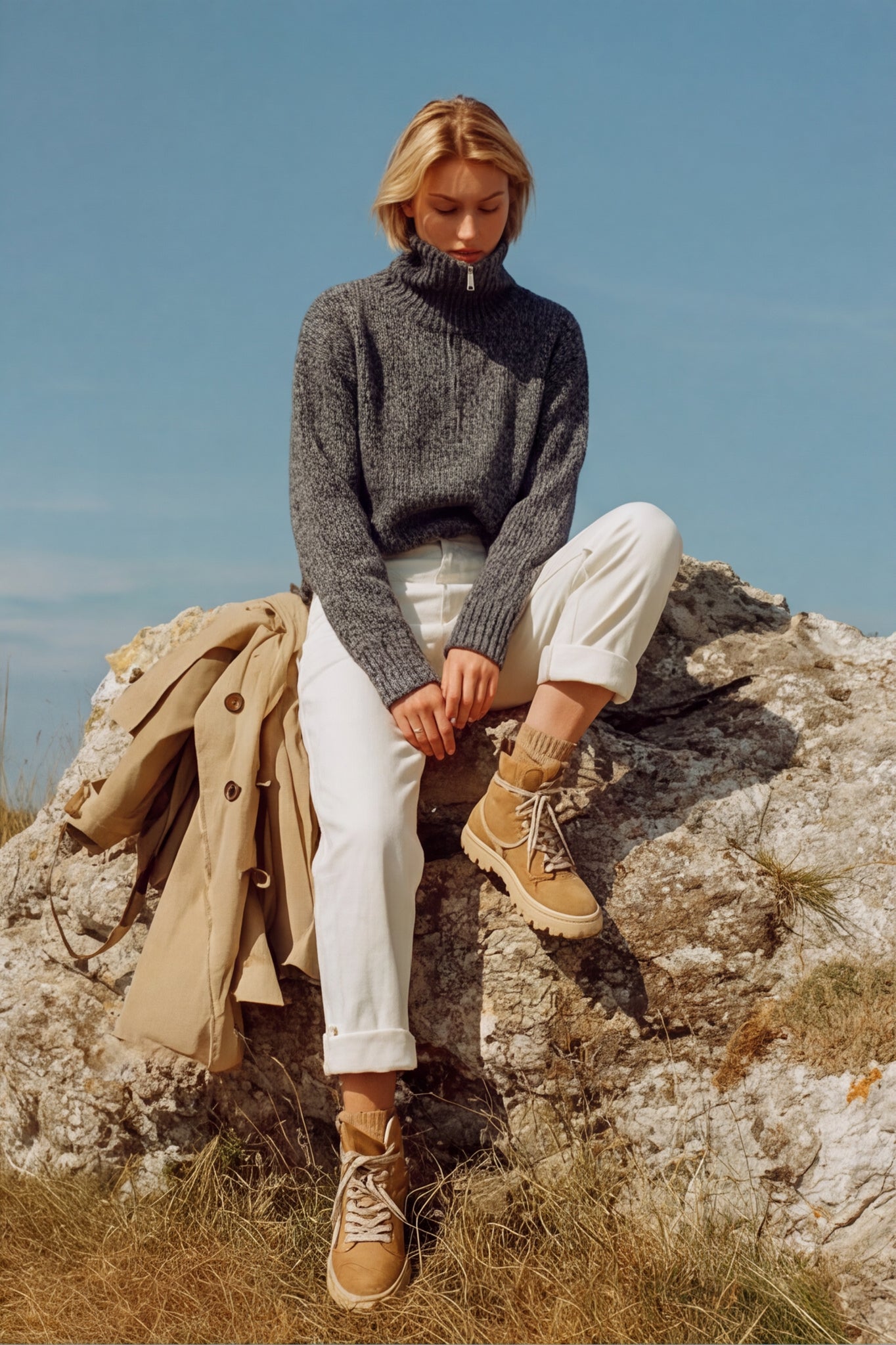 Quarter Zip Cable Knit Jumper