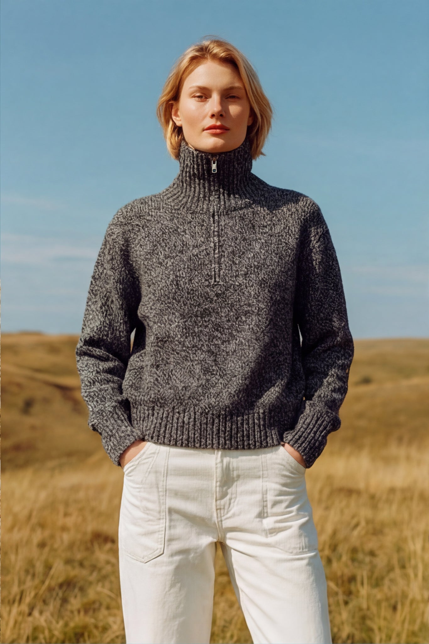 Quarter Zip Cable Knit Jumper