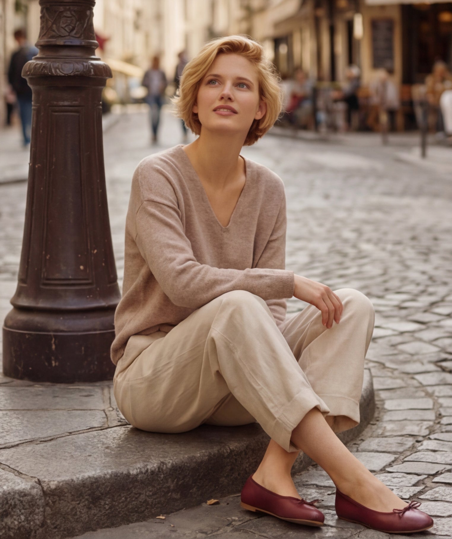 Wool Natural V-Neck Knit Jumper