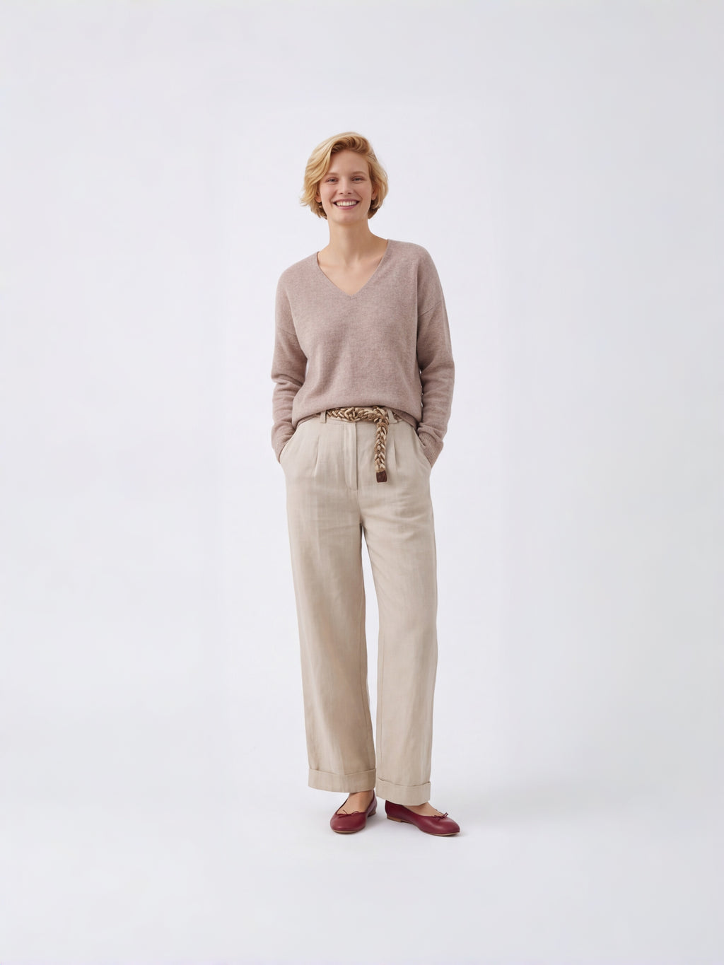 Wool Natural V-Neck Knit Jumper